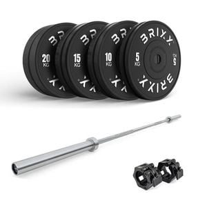 Brixx 100kg Pro Black Olympic Bumper Plates + 20kg Barbell