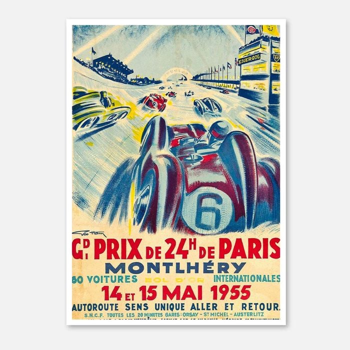 Galrie Vintage 1955 Grand Prix de 24H de Paris Racing Poster by Geo Ham, Poster Only, 70 x 100cm (28 x 40inch)
