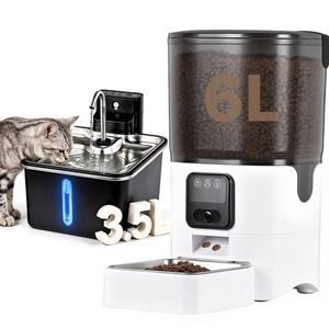Advwin 6L Automatic Cat Feeder + 3.5L Stainless Steel Pet Water Fountain with 3 Filters