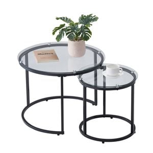 VEVOR 600mm Round Nesting Coffee Table with Metal Frame 2 Pack for Small Place