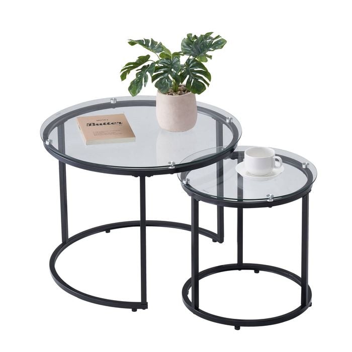 VEVOR 600mm Round Nesting Coffee Table with Metal Frame 2 Pack for Small Place