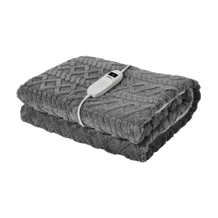 Bedra Bedding Electric Throw Rug Dual Side Heated Blanket Flannel&Sherpa Square Pattern Grey