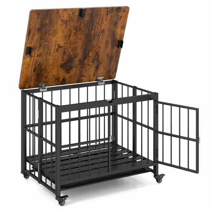 Costway Foldable Dog Crate Furniture Tray Metal Kennel Lockable