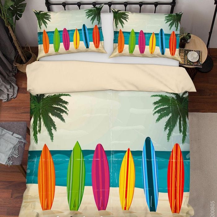 3D Beach Palm Tree Colorful Surfboard Quilt Cover Set Bedding Set Duvet Cover Pillowcases LXL 18