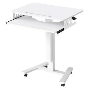 Levede Mobile Desk Manual Height Adjustment With Wheels With Keyboard Stand White