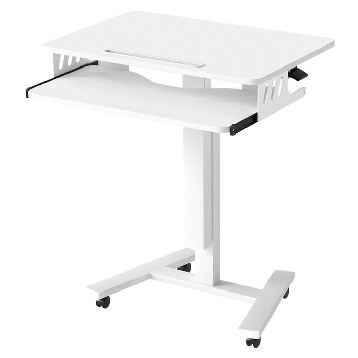 Levede Mobile Desk Manual Height Adjustment With Wheels With Keyboard Stand White