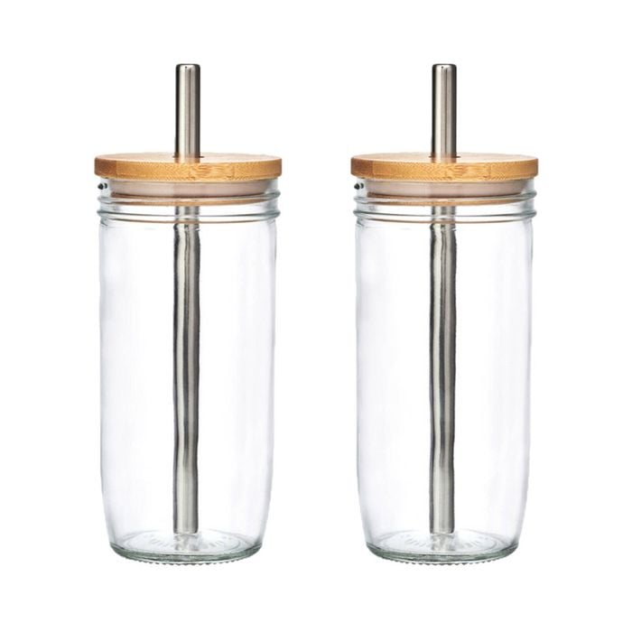 2pk La Cafetiere Glass Bubble Tea Tumbler W/ Stainless Steel Straw & Brush 650ml