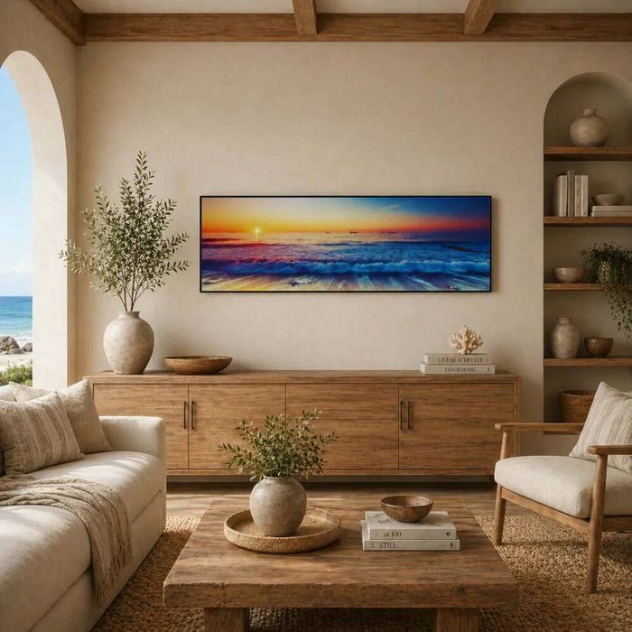 Sunset Symphony - Beach Horizon Framed Wall Art (50x150cm)