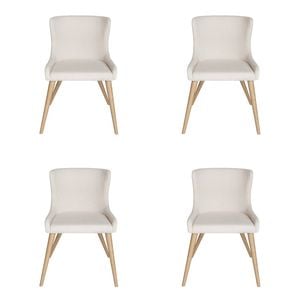 SK Designer Living | Pack of 4 | Osaka Upholstered Dining Chair | Natural Legs - Ivory Fabric