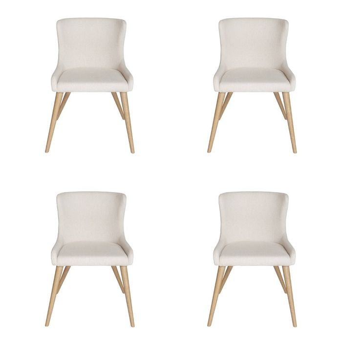 SK Designer Living | Pack of 4 | Osaka Upholstered Dining Chair | Natural Legs - Ivory Fabric