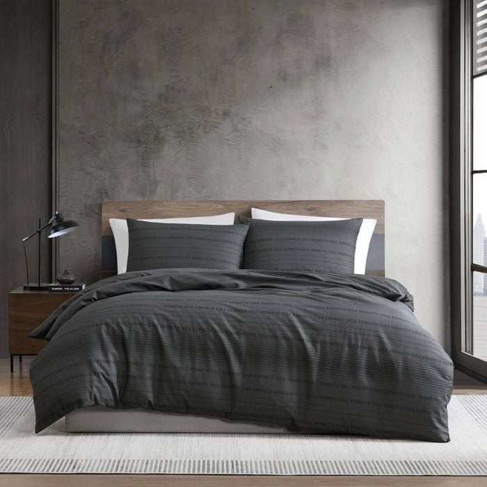 Kenneth Cole Soho Logo Stripe 100% Cotton Quilt Cover Set Single Bed Black