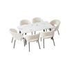 Oikiture 7PCS Dining sets 120cm Rectangle Table with Chairs Sherpa White