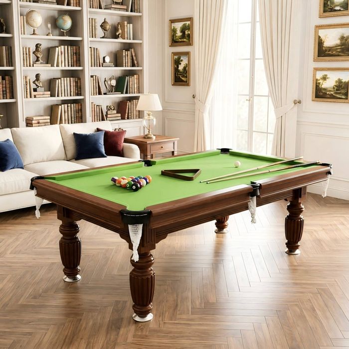 TOPONE 8FT Slate Pool Table Classic Billiard Table with Solid Wood Frame, Luxury Walnut Frame & Full Accessories - Green