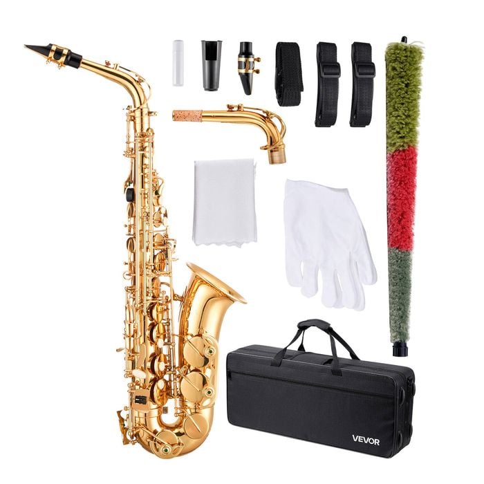 VEVOR Tenor Saxophone Gold E Flat with Carrying Case Mouthpiece Straps Kit for Beginners