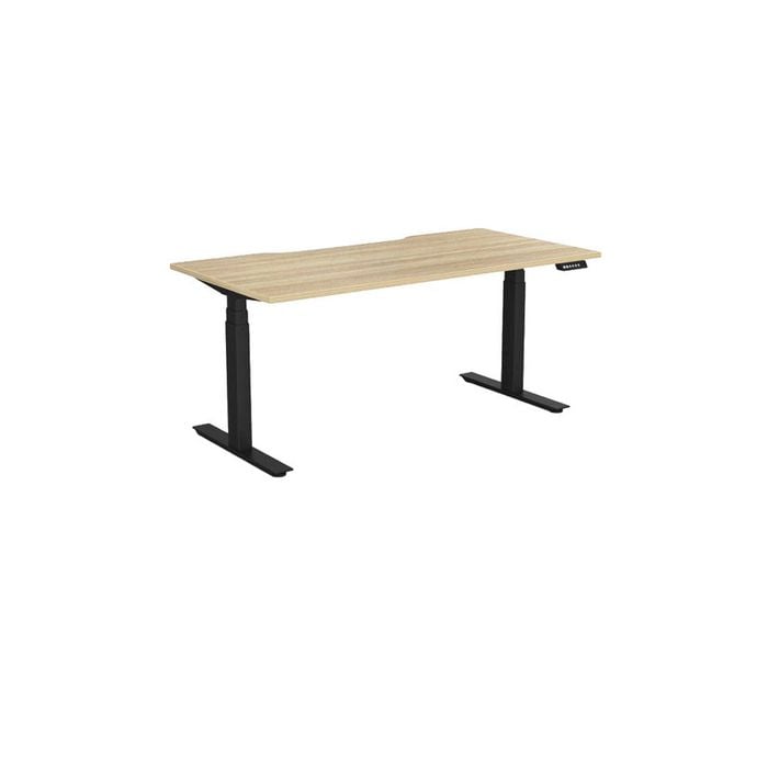 Olg Agile Motion Plus Round Leg Black Frame New Oak Ravine Top Scallop Height Adjustable Desk L1800mm X W750mm