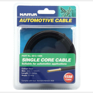 NARVA 10A 3mm Black Single‑Core Cable - 15m