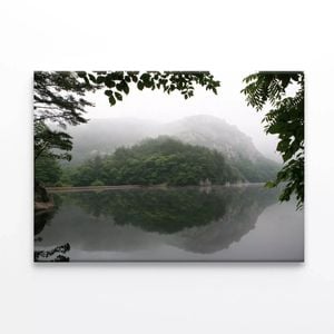 Lake with Mountains  Print 100% Australian Made 75 x 50cm  (Stretched)