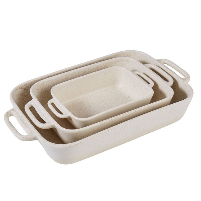 3pc Davis & Waddell Darley Stoneware Bakeware Set Cream Speckle Tray