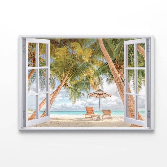 Beach Scenery, Palms and Sun Beds  Print 100% Australian Made 50 x 40cm  (Acrylic)
