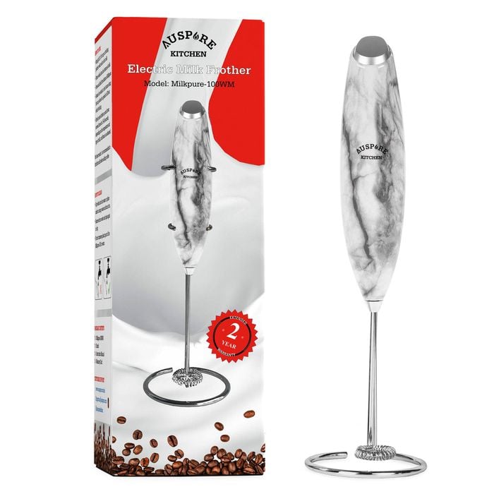 AUSPURE Milk Frother Handheld, Electric Whisk (White Marble)
