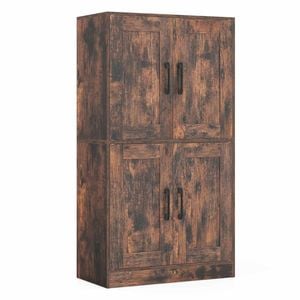 Costway 110cm Tall Storage Cabinet Kitchen Sideboard Cupboard Brown