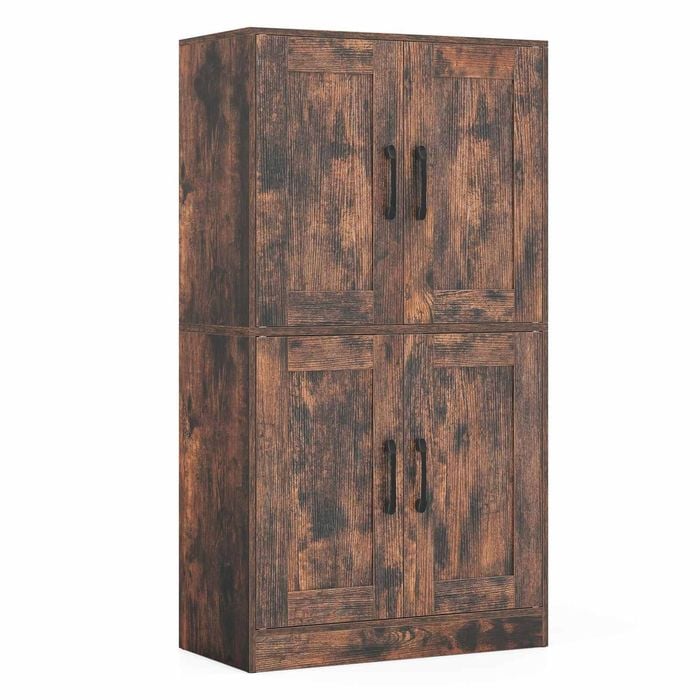 Costway 110cm Tall Storage Cabinet Kitchen Sideboard Cupboard Brown