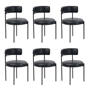 Oikiture 6x Dining Chair Round Kitchen Lounge Seats PU Leather Black