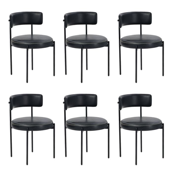 Oikiture 6x Dining Chair Round Kitchen Lounge Seats PU Leather Black