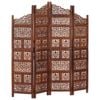 vidaXL Solid Mango Wood Hand carved 4-Panel Room Divider Brown 160cm Screen