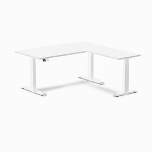 Desky Eco L-shape Sit To Stand White Melamine Desk 1500x1550mm White Height Adjustable Leg
