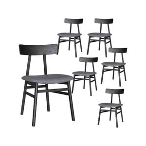 Claire Dining Chair Set of 6 Solid Oak Wood Fabric Seat Furniture - Black