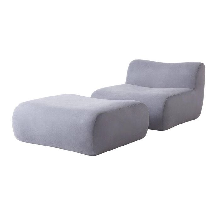 MIUZ 2PC Grey Modular Sofa Lounge Set, Modern 1 Armless Chair & 1 Ottoman