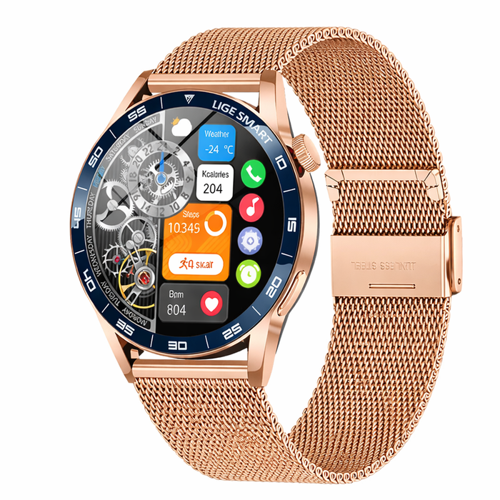 Smart Watch 1.38" Hd Bluetooth Call Waterproof Fitness Tracker For Android & Ios – Heart Rate Monitor Mesh Rose Gold