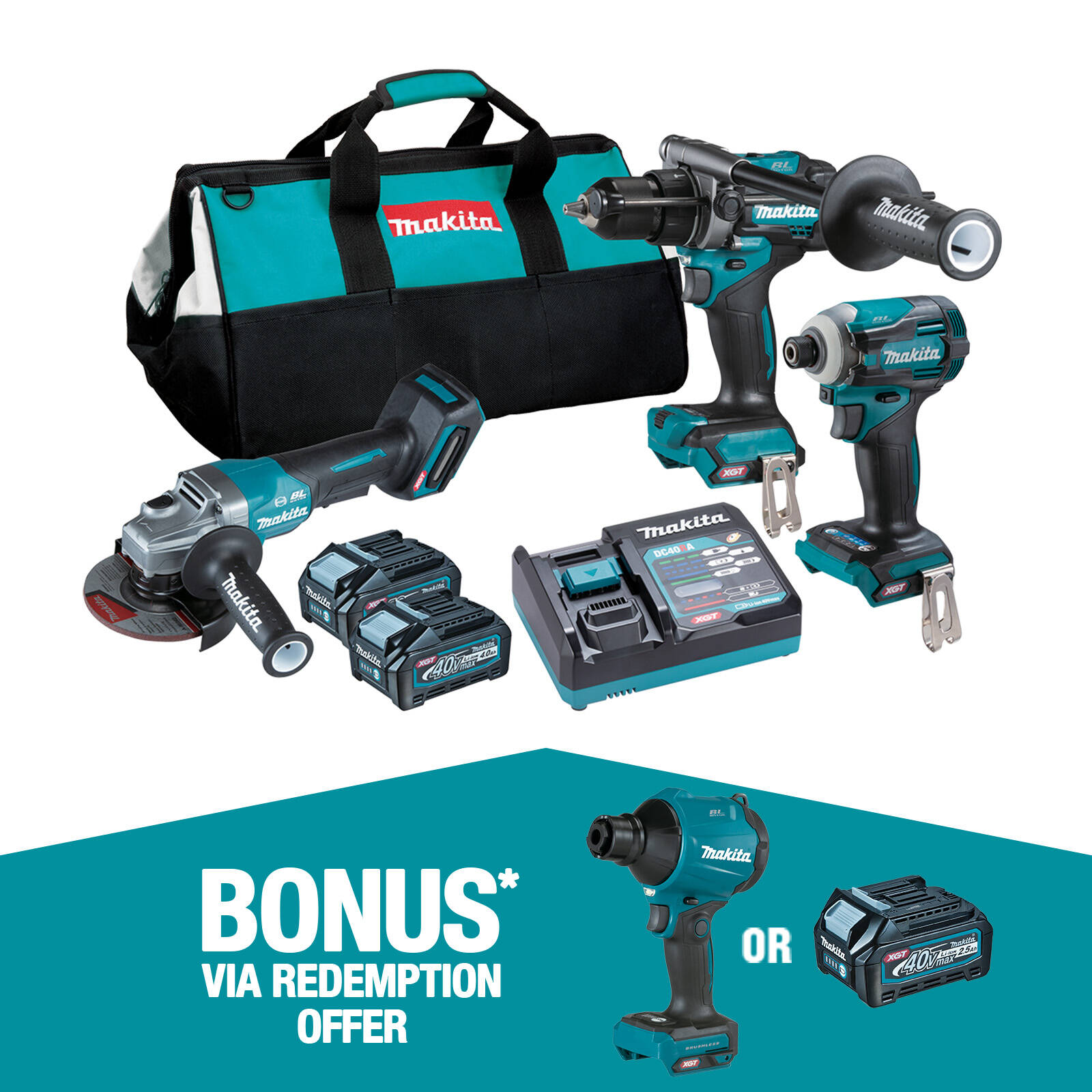 Makita 40V Max Brushless Piece Combo Kit DK0141G302
