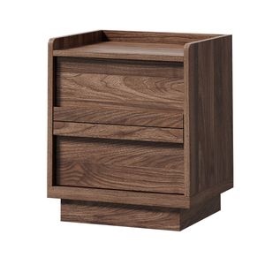 Oikiture Bedside Table 2 Drawers Handle-Free Side End Cabinet Walnut