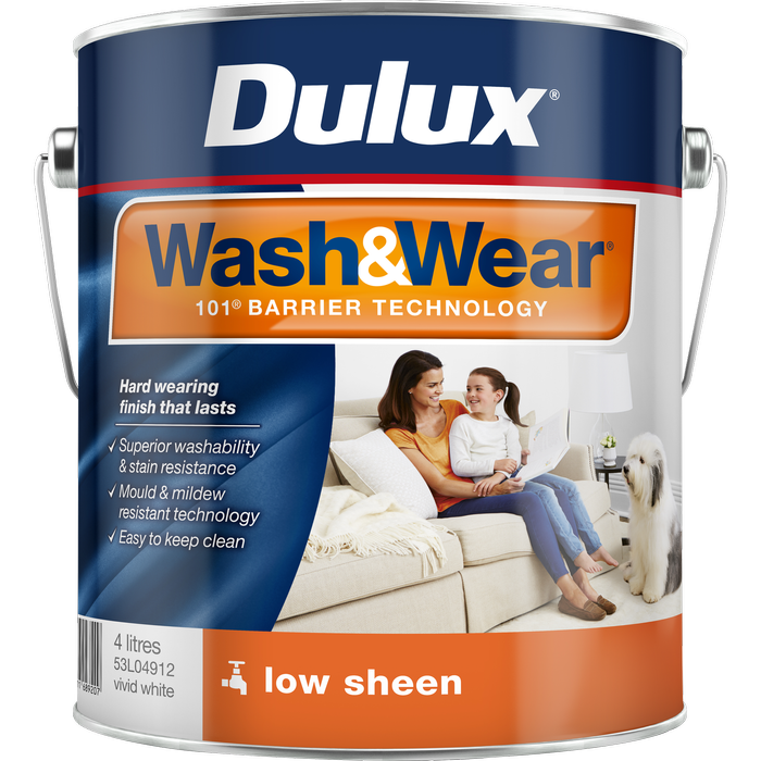 Dulux 4L Vivid White Low Sheen Wash&Wear Interior Paint