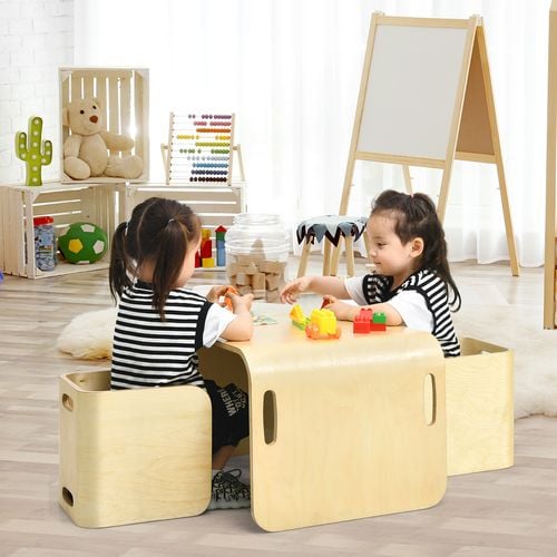 Costway 3pcs Kids Table Chair Set Wood Activity Desk Bunnings Australia