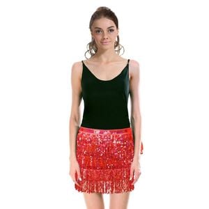 Adult Sequin Fringe Skirt w/ Adjustable Tie Costume Party in Red