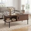 Advwin Coffee Table Fluted Center Table With Sliding Door Side Table W/ Hidden Storage & Shelf Walnut