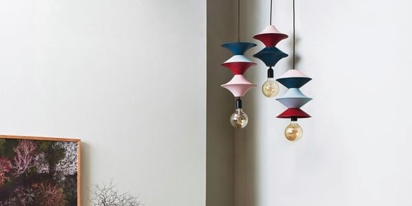 Lounge room with retro pendant light.