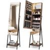 Costway Stadning Jewelry Armoire Cabinet-Rusric Brown