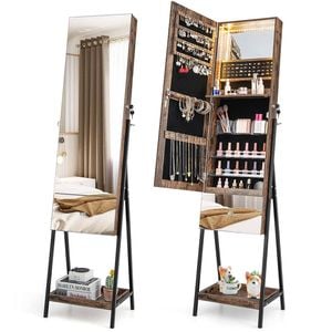 Costway Stadning Jewelry Armoire Cabinet-Rusric Brown