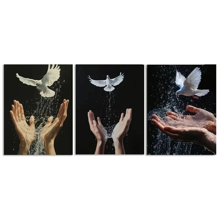 3pcs Peace Pigeon on Hand Design  Print 100% Australian Made 3 x 40x60cm (Metal Print)