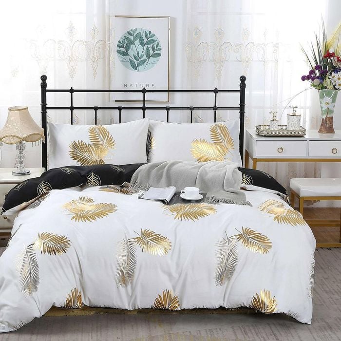 Fabric Fantastic Reversible Design Super King Size Gold Quilt/doona/duvet Cover Set