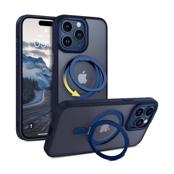 Magnetic MagSafe Phone Shockproof Case Ring Stand Cover - For Apple iPhone 15 Pro (Blue)
