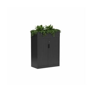 Olg Tempo Tambour Cabinet Narrow Standard With Planter Black W900mm X D450mm X H1220mm