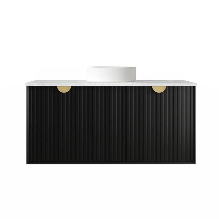 Attica Mellini 1200mm Matte Black Wave Vanity With Carrara Stone Top 