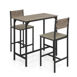 Costway 3pcs Bar Table & Chairs Kitchen Stools Counter Height Dining Set Grey