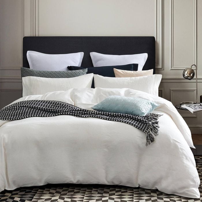 CottonMore Vintage Wash Linen Quilt Duvet Cover Set OffWhite Colour - Single