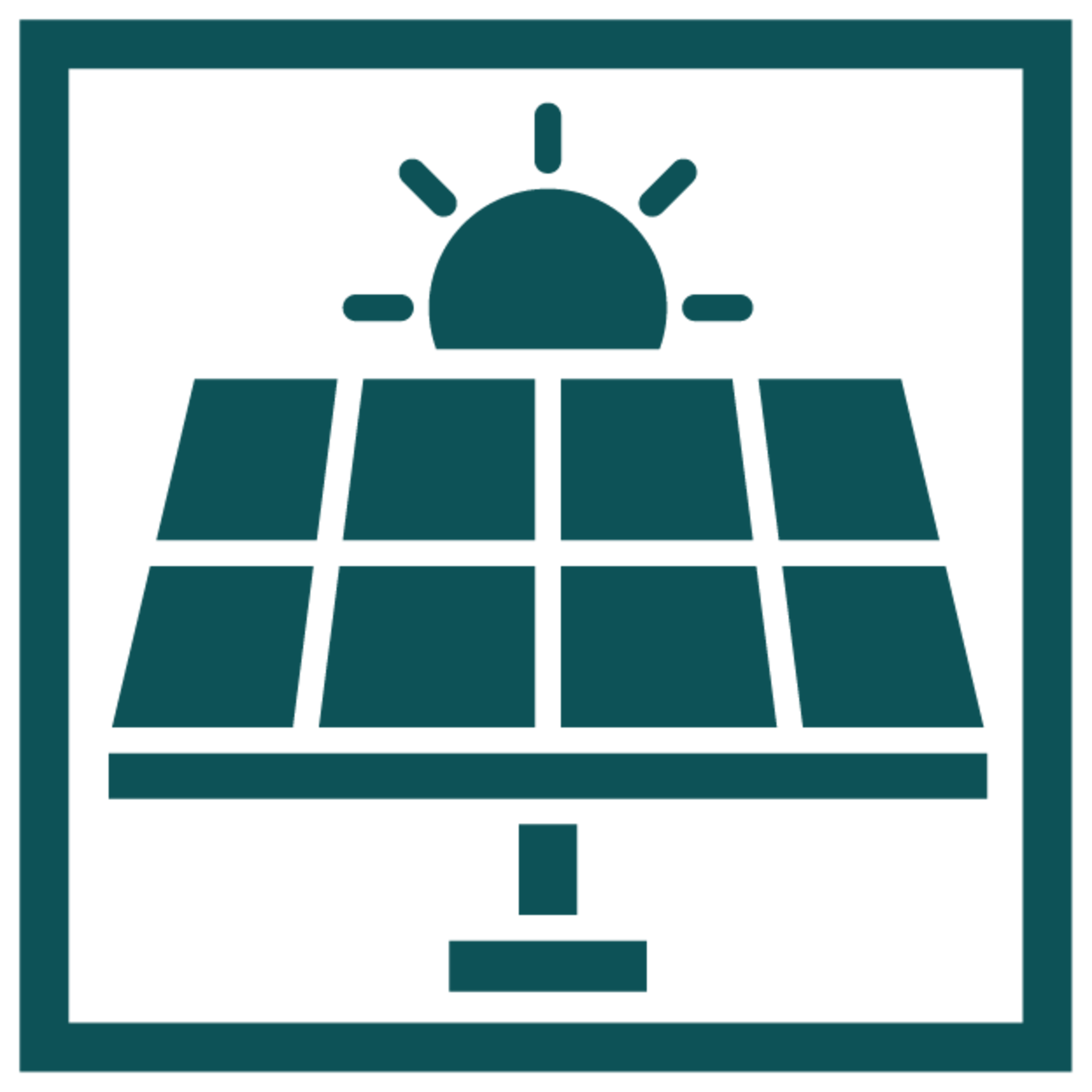 Solar panel with a sun above it inside a square border.